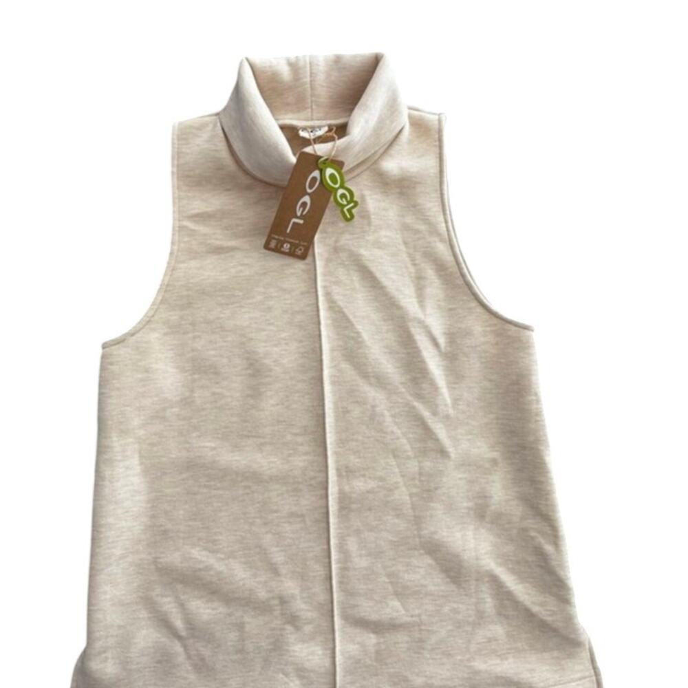 NWT OGL FuzzLuxe Sleeveless Turtleneck Top XS Heather Beige Split Hem